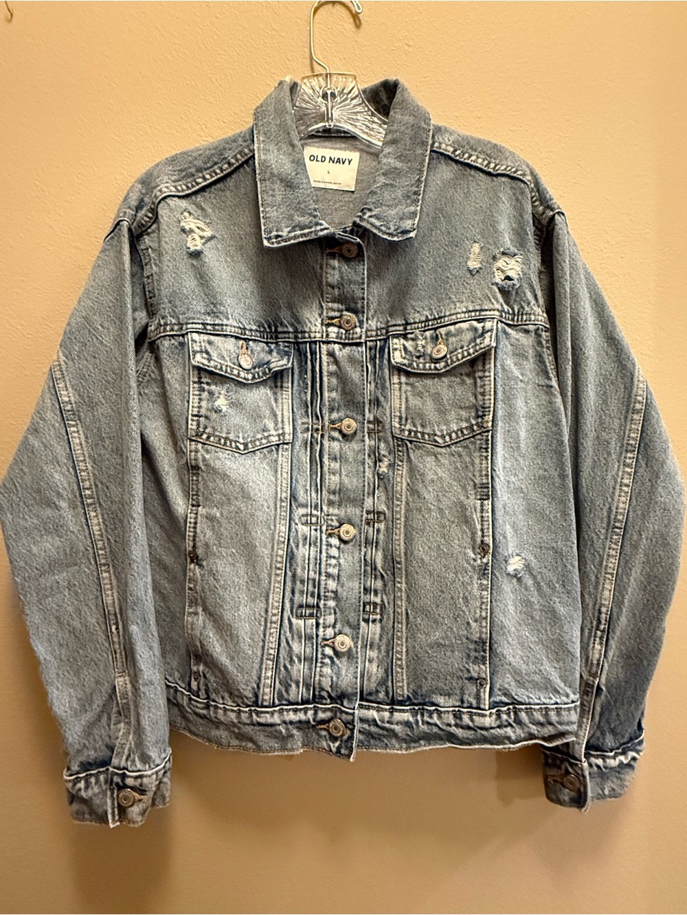 Old Navy Light Wash Distressed Denim Jacket Women’s Large Western Retro Y2K